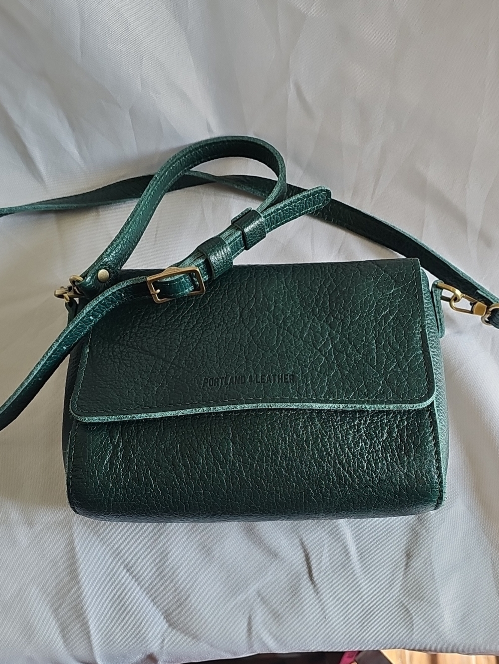 Portland Leather Dark Green Pebbled Crossbody Bag